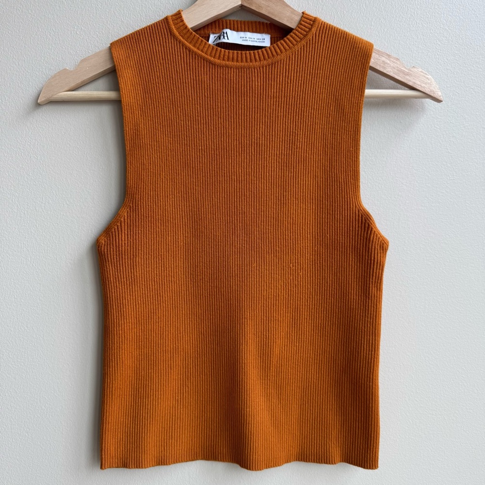 Zara Ribbed Knit Tank Top in Burnt Orange (Women’s M)
